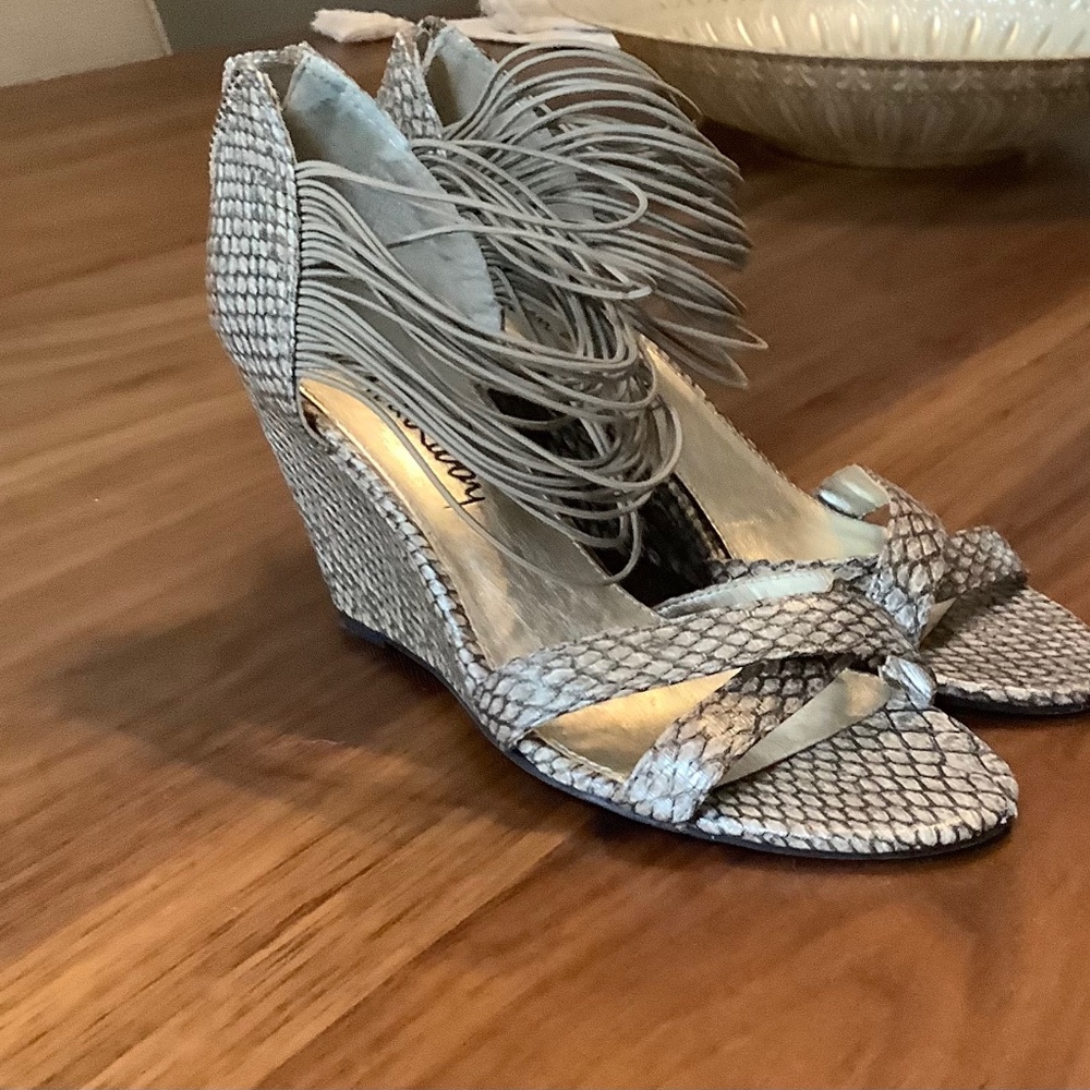Sam and Libby snake patterned sandals with a wedge heel. Size 7.5 M
